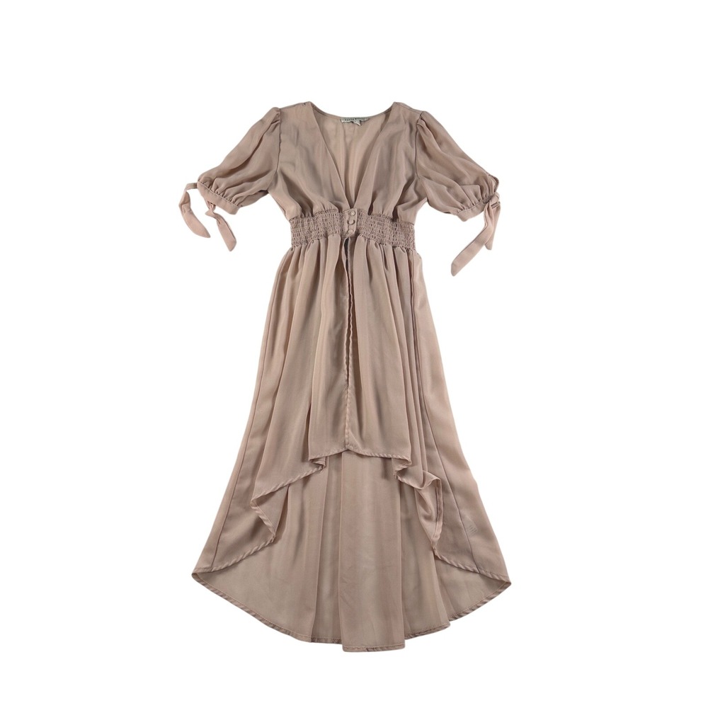 Haute Monde Womens Blush Pink Smocked High Low Maxi Dress duster puffer sleeve S